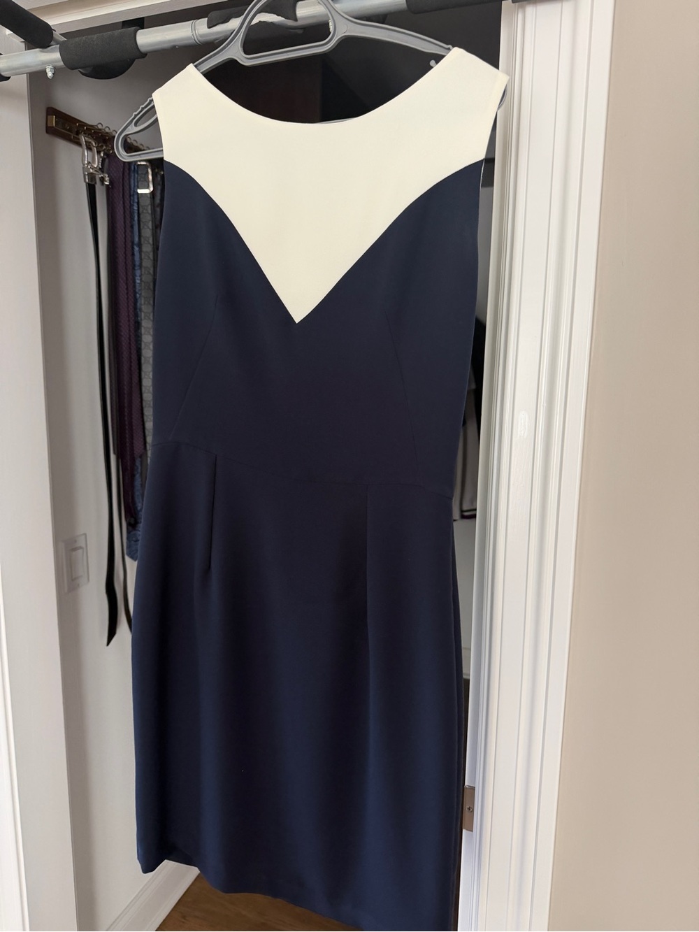 Classic Two-Tone Navy and Cream Sheath Dress